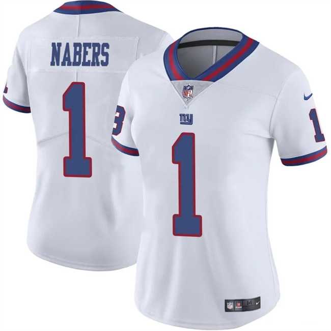 Womens New York Giants #1 Malik Nabers White Color Rush Stitched Jersey Dzhi